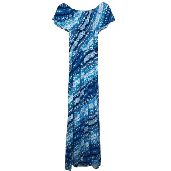 NEW The Vanity Room Women's Size Small Blue Ruffle Off the Shoulder Maxi Dress - Picture 3 of 5
